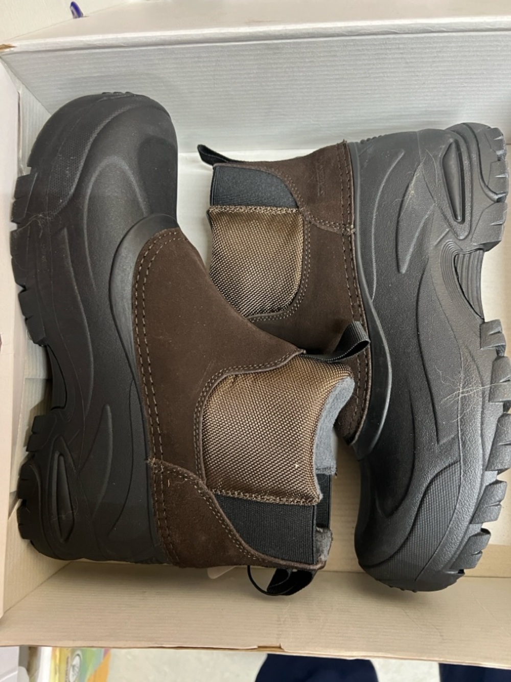 Men's Brown Slip-On Chelsea Work Boots with Lug Sole